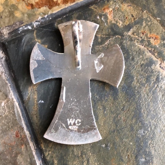 Vintage Sterling Silver Statement 2.25” Cross Purple Western Crystal Necklace - Picture 3 of 6